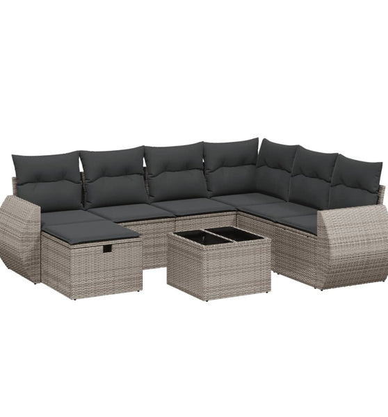 8-tlg. Garten-Sofagarnitur mit Kissen Grau Poly Rattan