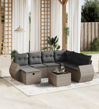 8-tlg. Garten-Sofagarnitur mit Kissen Grau Poly Rattan