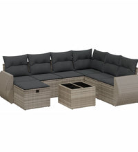 8-tlg. Garten-Sofagarnitur mit Kissen Hellgrau Poly Rattan