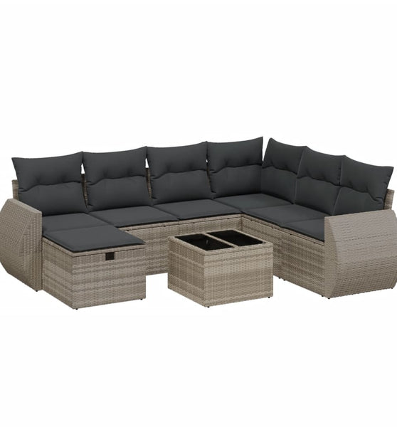 8-tlg. Garten-Sofagarnitur mit Kissen Hellgrau Poly Rattan