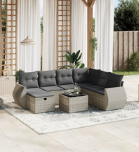 8-tlg. Garten-Sofagarnitur mit Kissen Hellgrau Poly Rattan