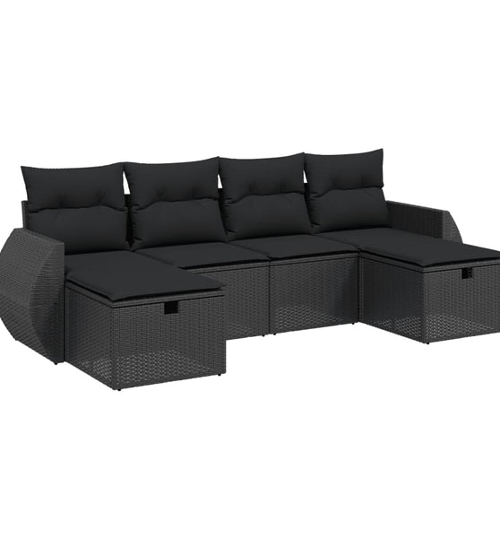 6-tlg. Garten-Sofagarnitur mit Kissen Schwarz Poly Rattan