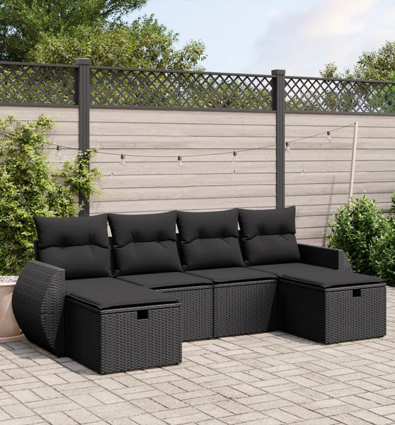 6-tlg. Garten-Sofagarnitur mit Kissen Schwarz Poly Rattan