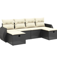 6-tlg. Garten-Sofagarnitur mit Kissen Schwarz Poly Rattan