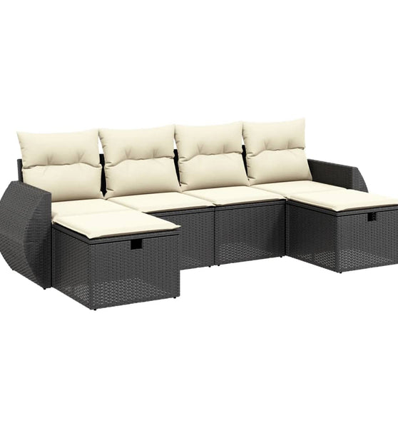 6-tlg. Garten-Sofagarnitur mit Kissen Schwarz Poly Rattan