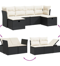 6-tlg. Garten-Sofagarnitur mit Kissen Schwarz Poly Rattan