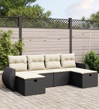 6-tlg. Garten-Sofagarnitur mit Kissen Schwarz Poly Rattan