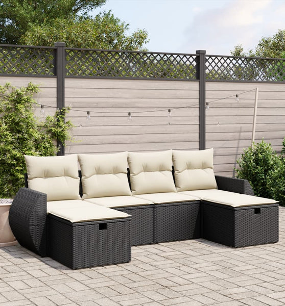 6-tlg. Garten-Sofagarnitur mit Kissen Schwarz Poly Rattan