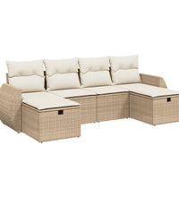 6-tlg. Garten-Sofagarnitur mit Kissen Beige Poly Rattan