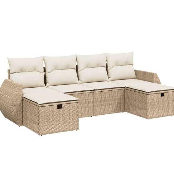 6-tlg. Garten-Sofagarnitur mit Kissen Beige Poly Rattan