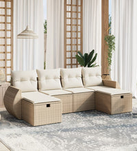 6-tlg. Garten-Sofagarnitur mit Kissen Beige Poly Rattan