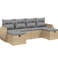 6-tlg. Garten-Sofagarnitur mit Kissen Beige Poly Rattan