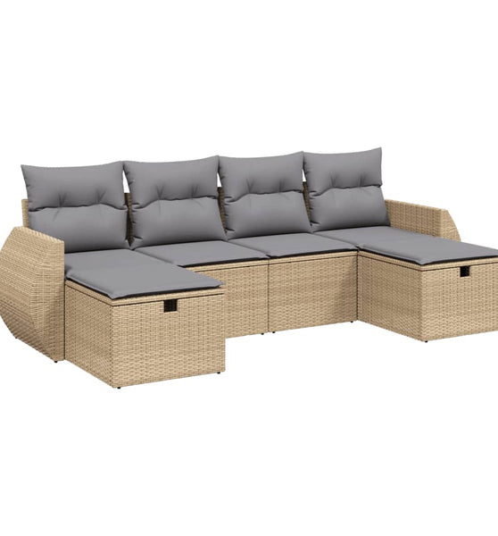 6-tlg. Garten-Sofagarnitur mit Kissen Beige Poly Rattan