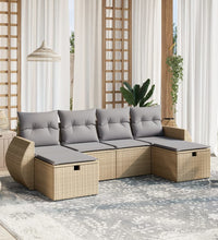 6-tlg. Garten-Sofagarnitur mit Kissen Beige Poly Rattan