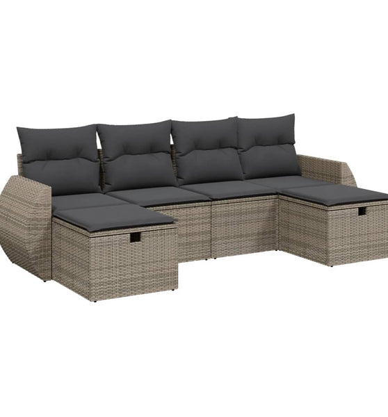 6-tlg. Garten-Sofagarnitur mit Kissen Grau Poly Rattan