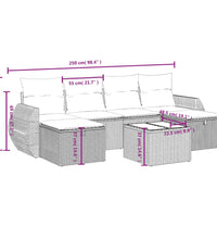 6-tlg. Garten-Sofagarnitur mit Kissen Grau Poly Rattan