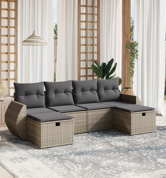 6-tlg. Garten-Sofagarnitur mit Kissen Grau Poly Rattan