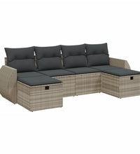 6-tlg. Garten-Sofagarnitur mit Kissen Hellgrau Poly Rattan