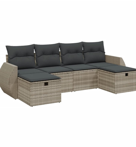 6-tlg. Garten-Sofagarnitur mit Kissen Hellgrau Poly Rattan