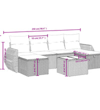 6-tlg. Garten-Sofagarnitur mit Kissen Hellgrau Poly Rattan