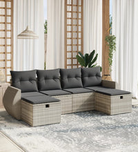 6-tlg. Garten-Sofagarnitur mit Kissen Hellgrau Poly Rattan