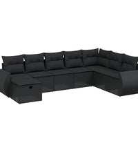 8-tlg. Garten-Sofagarnitur mit Kissen Schwarz Poly Rattan