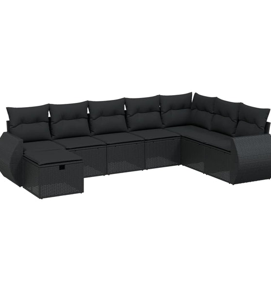8-tlg. Garten-Sofagarnitur mit Kissen Schwarz Poly Rattan