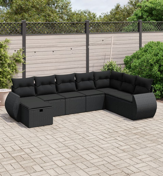 8-tlg. Garten-Sofagarnitur mit Kissen Schwarz Poly Rattan