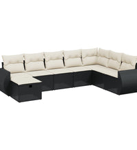 8-tlg. Garten-Sofagarnitur mit Kissen Schwarz Poly Rattan