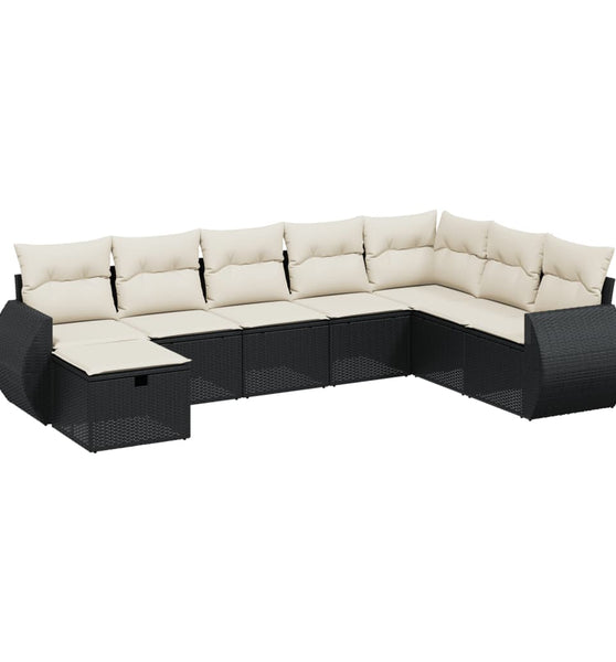 8-tlg. Garten-Sofagarnitur mit Kissen Schwarz Poly Rattan