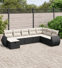 8-tlg. Garten-Sofagarnitur mit Kissen Schwarz Poly Rattan