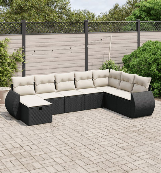 8-tlg. Garten-Sofagarnitur mit Kissen Schwarz Poly Rattan