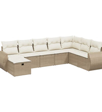 8-tlg. Garten-Sofagarnitur mit Kissen Beige Poly Rattan
