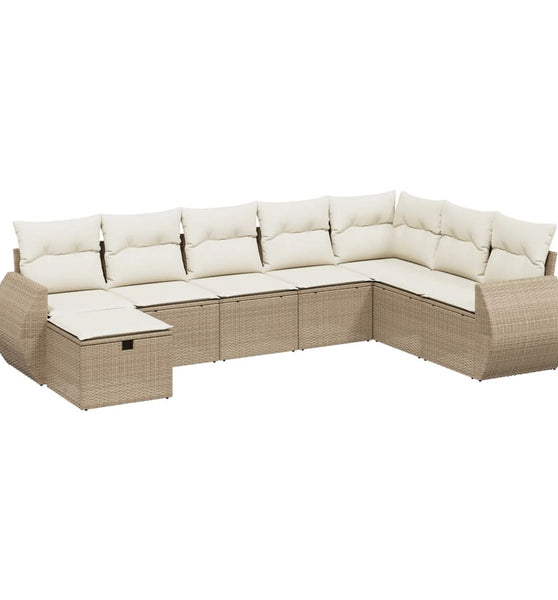 8-tlg. Garten-Sofagarnitur mit Kissen Beige Poly Rattan