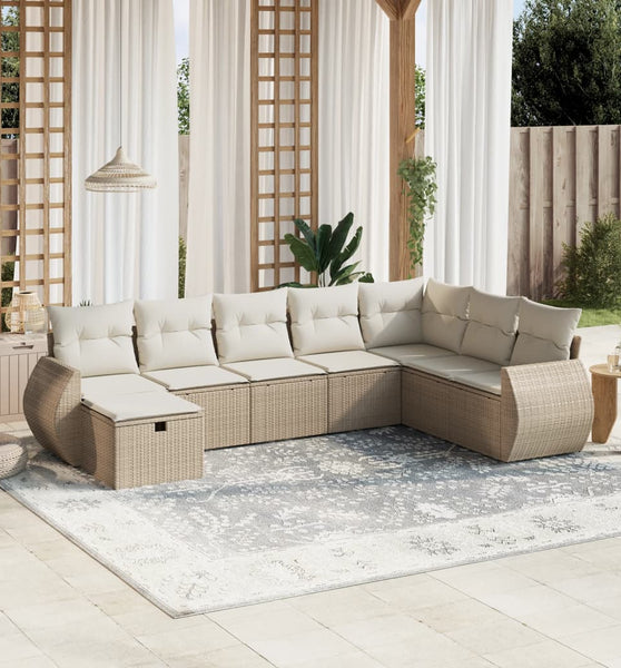 8-tlg. Garten-Sofagarnitur mit Kissen Beige Poly Rattan