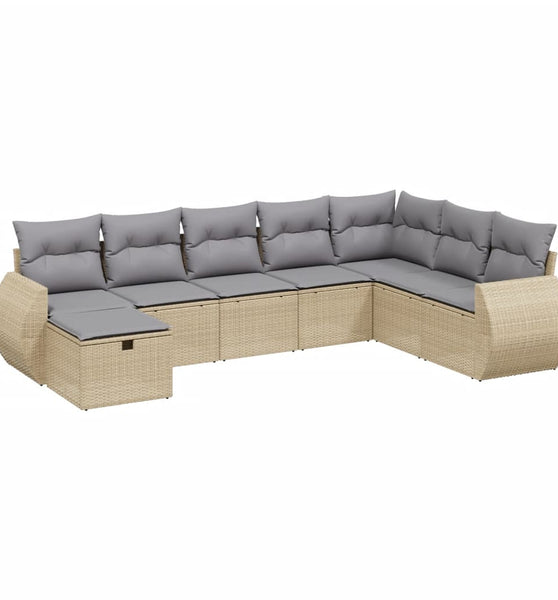 8-tlg. Garten-Sofagarnitur mit Kissen Beige Poly Rattan