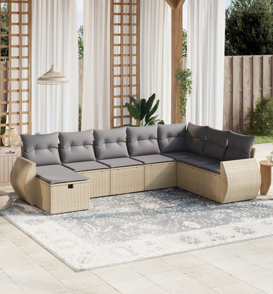 8-tlg. Garten-Sofagarnitur mit Kissen Beige Poly Rattan