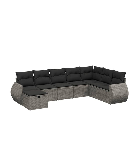 8-tlg. Garten-Sofagarnitur mit Kissen Grau Poly Rattan