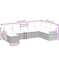 8-tlg. Garten-Sofagarnitur mit Kissen Grau Poly Rattan