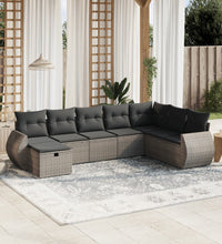 8-tlg. Garten-Sofagarnitur mit Kissen Grau Poly Rattan