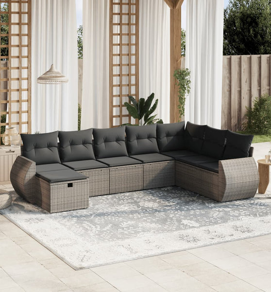 8-tlg. Garten-Sofagarnitur mit Kissen Grau Poly Rattan