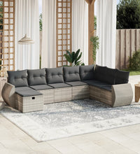 8-tlg. Garten-Sofagarnitur mit Kissen Hellgrau Poly Rattan