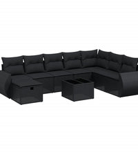 9-tlg. Garten-Sofagarnitur mit Kissen Schwarz Poly Rattan
