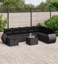 9-tlg. Garten-Sofagarnitur mit Kissen Schwarz Poly Rattan