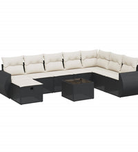 9-tlg. Garten-Sofagarnitur mit Kissen Schwarz Poly Rattan