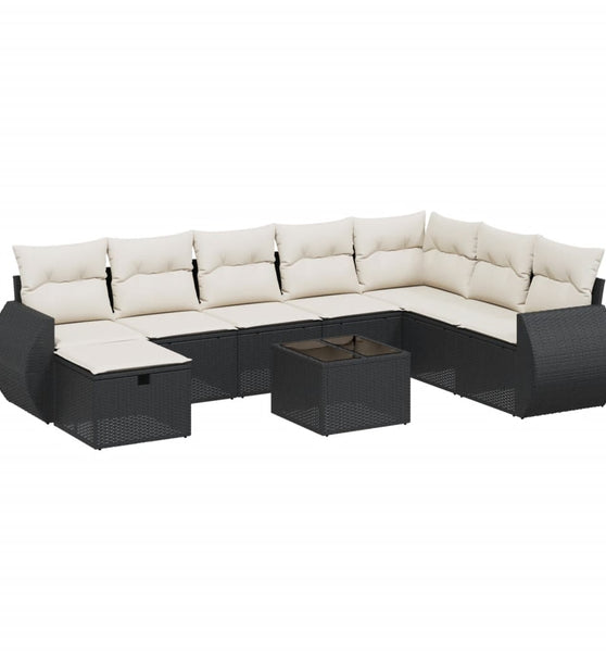 9-tlg. Garten-Sofagarnitur mit Kissen Schwarz Poly Rattan