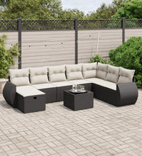 9-tlg. Garten-Sofagarnitur mit Kissen Schwarz Poly Rattan
