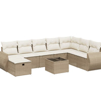 9-tlg. Garten-Sofagarnitur mit Kissen Beige Poly Rattan