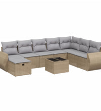 9-tlg. Garten-Sofagarnitur mit Kissen Beige Poly Rattan