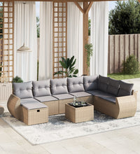 9-tlg. Garten-Sofagarnitur mit Kissen Beige Poly Rattan